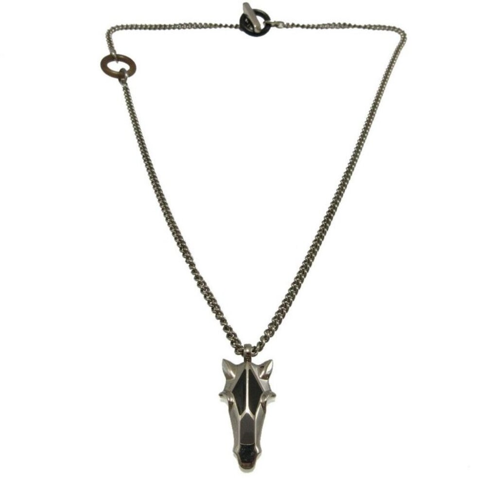 Hermes Destrier Gd0233 Metal Buffalo Horn Silver Necklace 1382